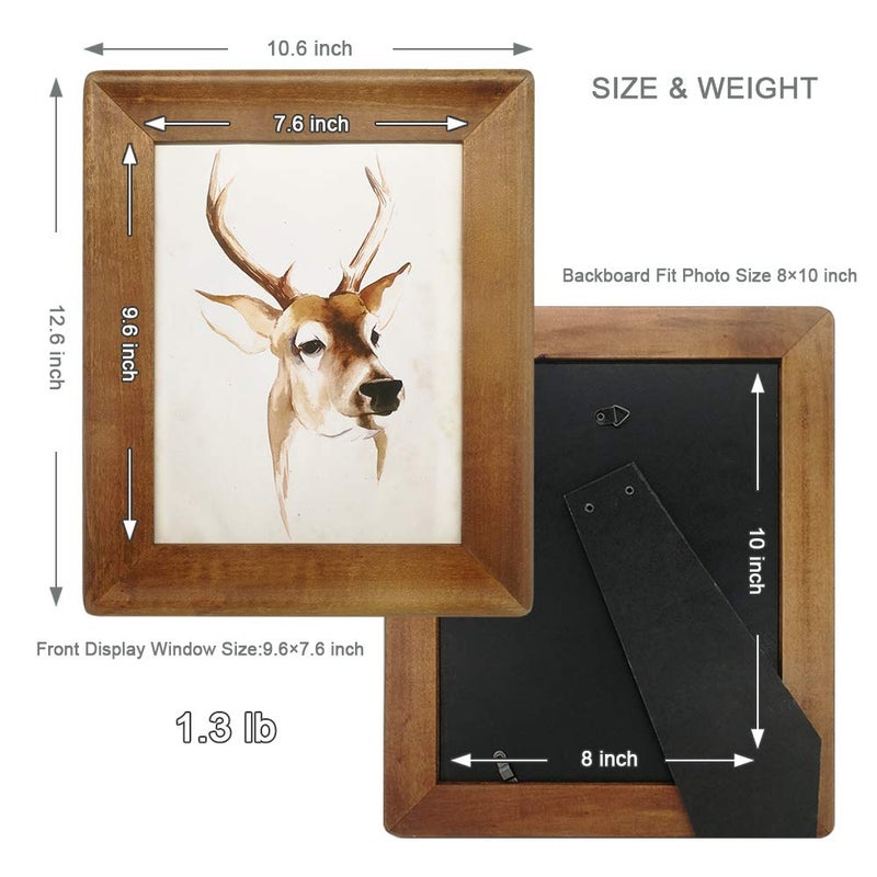 icheesday 8x10 Picture Frames,Brown Rustic Wood Frame with Glass Front, Display 10x8 inch Photos for Table Top Display and Wall Mounting - Image 3